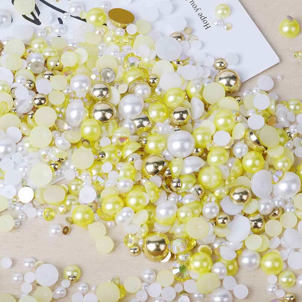 NEW【A139】Half Pearl and Rhinestones mix | Flat back pearls |Mixed colours and size| 3-10mm
